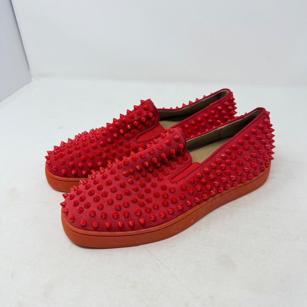 Christian Louboutin Roller Boat Spiked Red Slip On Sneakers Size 10.5 Luxury‎ - Picture 11 of 11